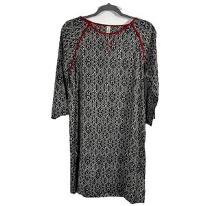 SPRINGFIELD Geometric Tile Print Shift Dress Red Trim Boho Parisian Chic US 10